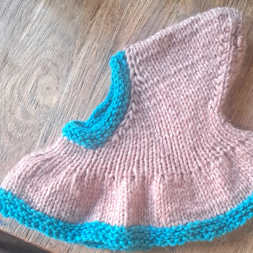 Handmade Knit Hooded Cowl ( Balaclava) - Pink and Teal
